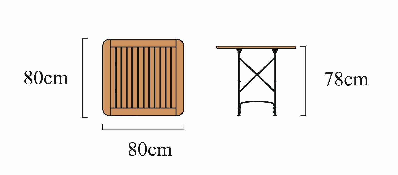 Holz Klapptisch Maja Flachstahl-Robinie 80 x 80cm